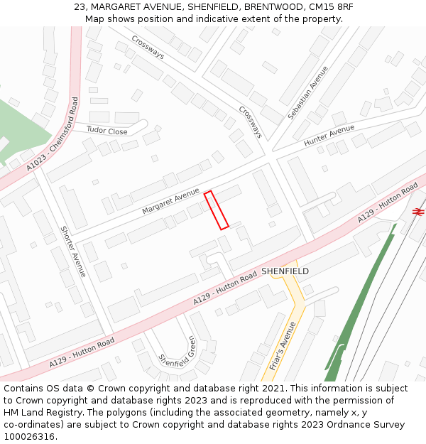 23, MARGARET AVENUE, SHENFIELD, BRENTWOOD, CM15 8RF: Location map and indicative extent of plot