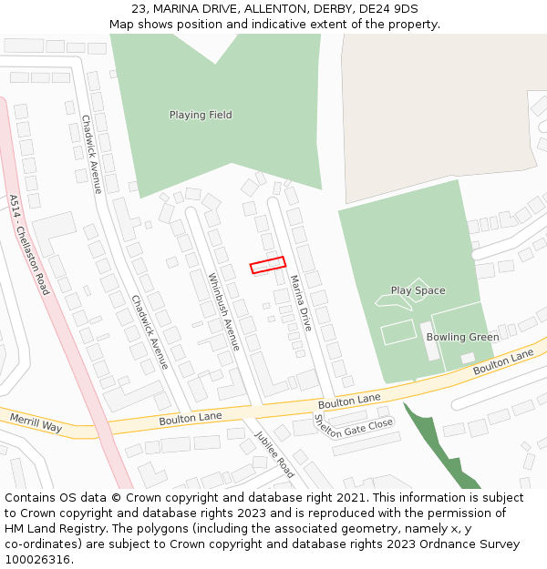 23, MARINA DRIVE, ALLENTON, DERBY, DE24 9DS: Location map and indicative extent of plot