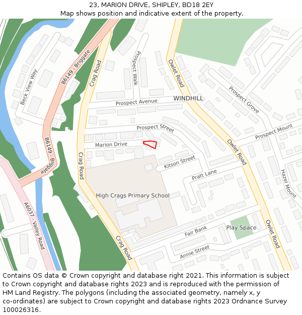 23, MARION DRIVE, SHIPLEY, BD18 2EY: Location map and indicative extent of plot