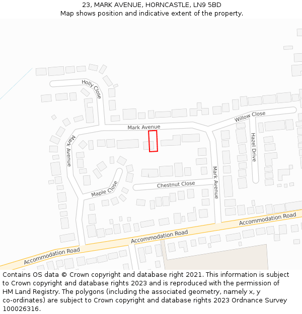 23, MARK AVENUE, HORNCASTLE, LN9 5BD: Location map and indicative extent of plot