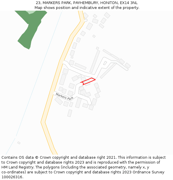 23, MARKERS PARK, PAYHEMBURY, HONITON, EX14 3NL: Location map and indicative extent of plot