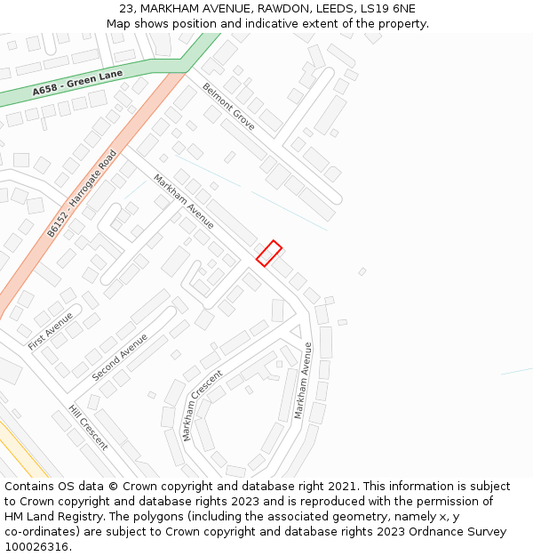 23, MARKHAM AVENUE, RAWDON, LEEDS, LS19 6NE: Location map and indicative extent of plot