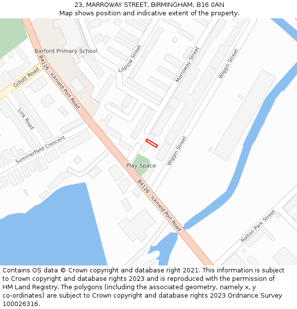 23, MARROWAY STREET, BIRMINGHAM, B16 0AN: Location map and indicative extent of plot