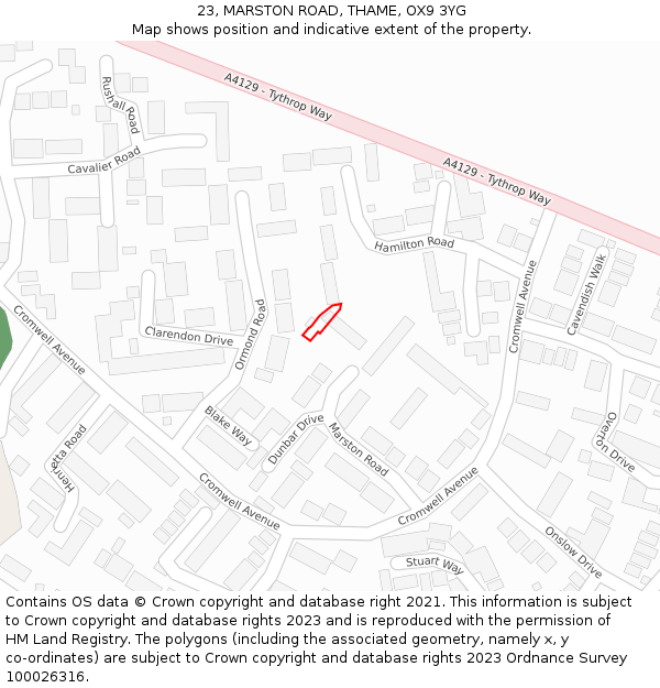 23, MARSTON ROAD, THAME, OX9 3YG: Location map and indicative extent of plot