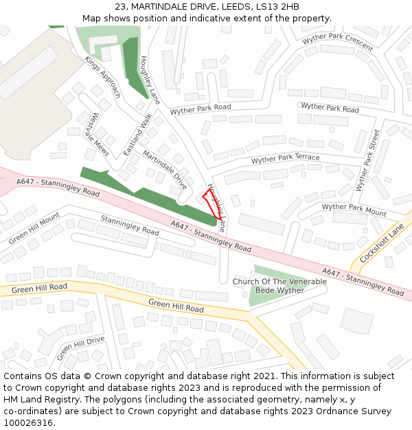 23, MARTINDALE DRIVE, LEEDS, LS13 2HB: Location map and indicative extent of plot
