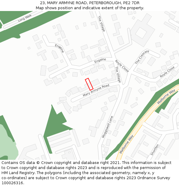23, MARY ARMYNE ROAD, PETERBOROUGH, PE2 7DR: Location map and indicative extent of plot
