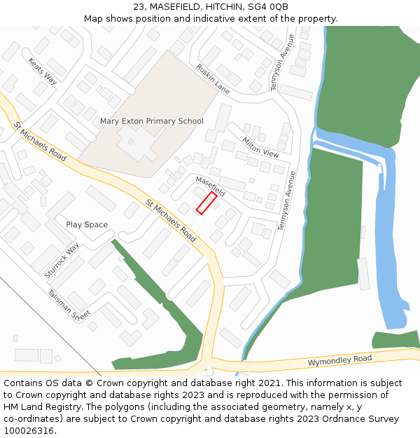 23, MASEFIELD, HITCHIN, SG4 0QB: Location map and indicative extent of plot
