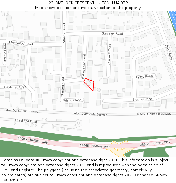 23, MATLOCK CRESCENT, LUTON, LU4 0BP: Location map and indicative extent of plot