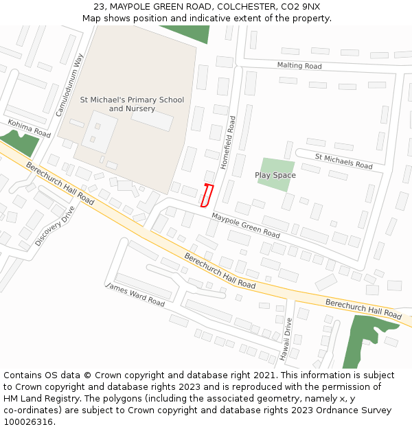 23, MAYPOLE GREEN ROAD, COLCHESTER, CO2 9NX: Location map and indicative extent of plot
