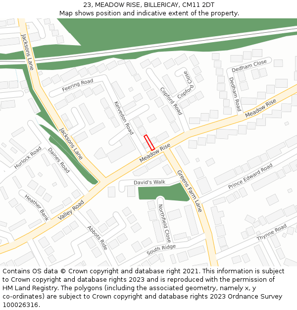 23, MEADOW RISE, BILLERICAY, CM11 2DT: Location map and indicative extent of plot
