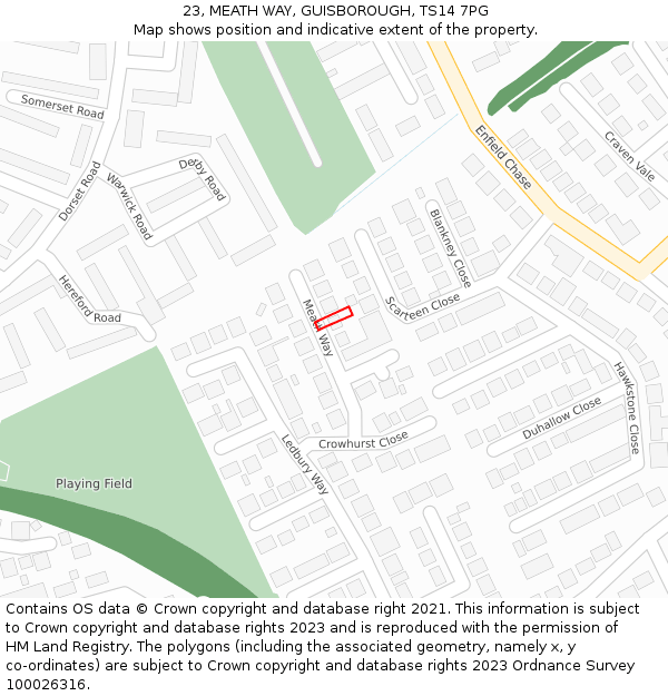 23, MEATH WAY, GUISBOROUGH, TS14 7PG: Location map and indicative extent of plot