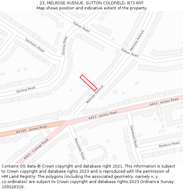 23, MELROSE AVENUE, SUTTON COLDFIELD, B73 6NT: Location map and indicative extent of plot