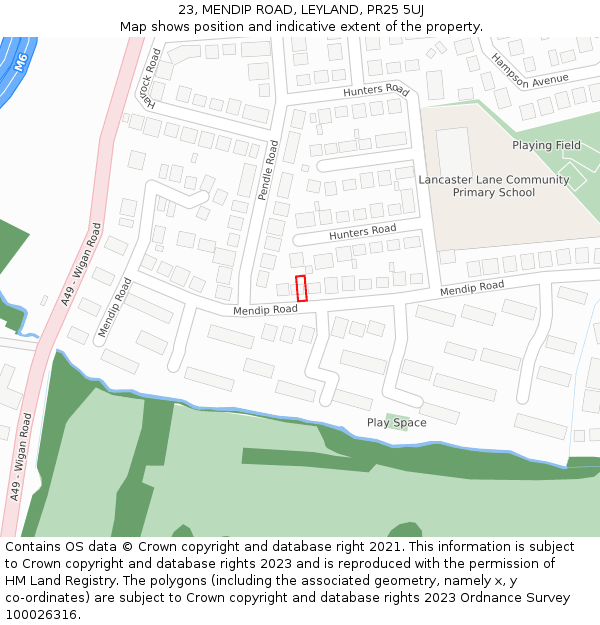 23, MENDIP ROAD, LEYLAND, PR25 5UJ: Location map and indicative extent of plot