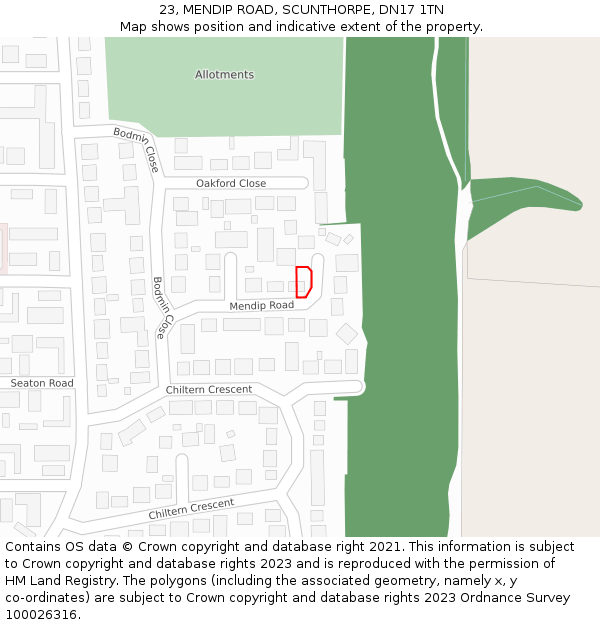 23, MENDIP ROAD, SCUNTHORPE, DN17 1TN: Location map and indicative extent of plot