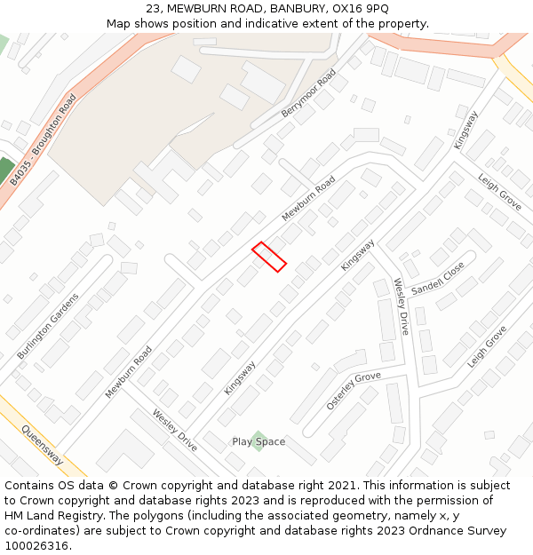 23, MEWBURN ROAD, BANBURY, OX16 9PQ: Location map and indicative extent of plot