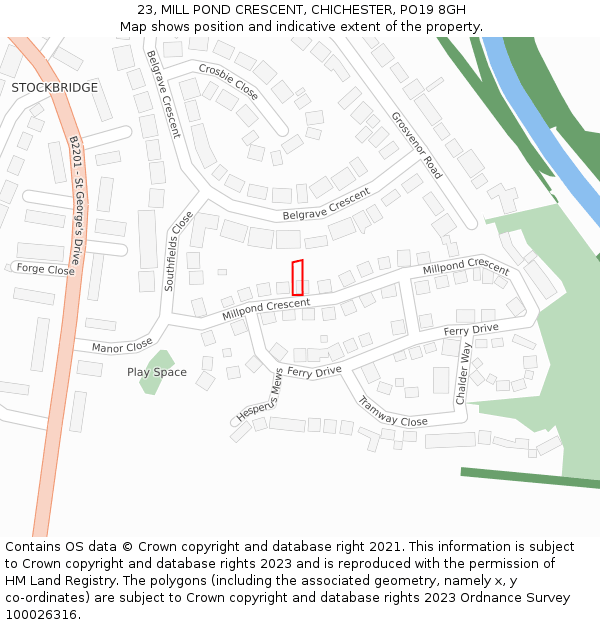 23, MILL POND CRESCENT, CHICHESTER, PO19 8GH: Location map and indicative extent of plot