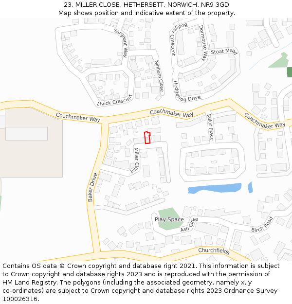 23, MILLER CLOSE, HETHERSETT, NORWICH, NR9 3GD: Location map and indicative extent of plot