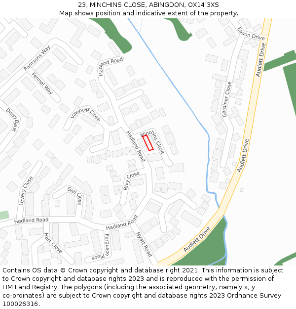 23, MINCHINS CLOSE, ABINGDON, OX14 3XS: Location map and indicative extent of plot