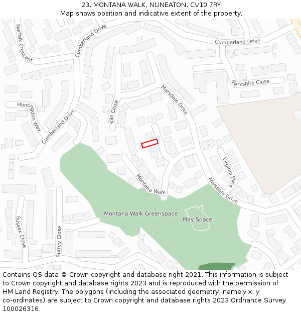 23, MONTANA WALK, NUNEATON, CV10 7RY: Location map and indicative extent of plot
