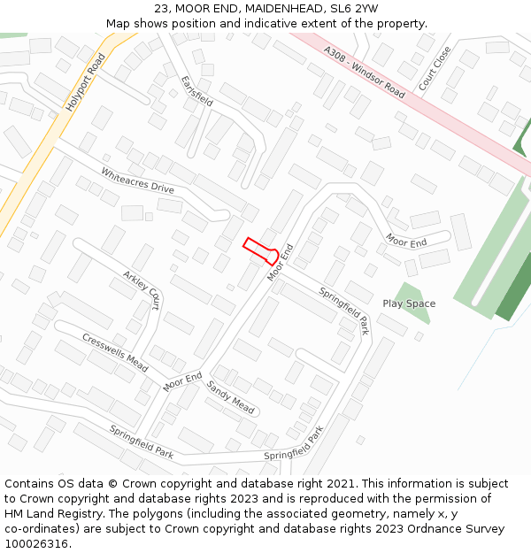 23, MOOR END, MAIDENHEAD, SL6 2YW: Location map and indicative extent of plot