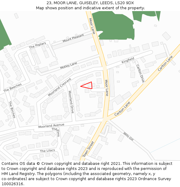 23, MOOR LANE, GUISELEY, LEEDS, LS20 9DX: Location map and indicative extent of plot