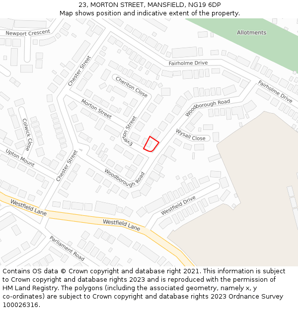 23, MORTON STREET, MANSFIELD, NG19 6DP: Location map and indicative extent of plot