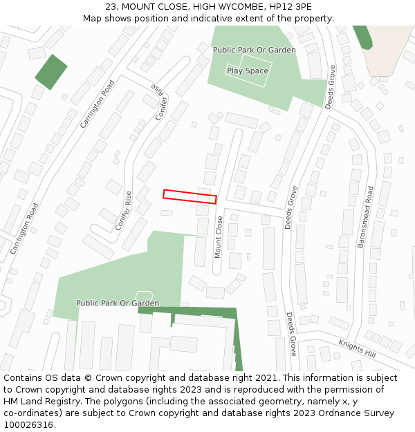 23, MOUNT CLOSE, HIGH WYCOMBE, HP12 3PE: Location map and indicative extent of plot