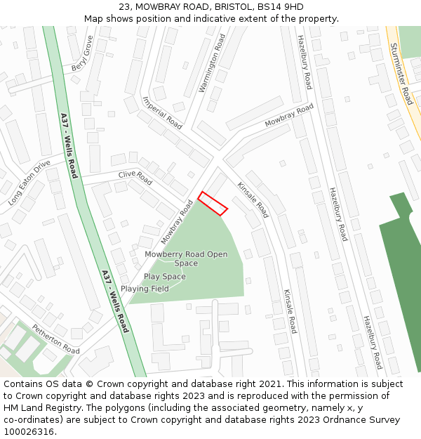 23, MOWBRAY ROAD, BRISTOL, BS14 9HD: Location map and indicative extent of plot