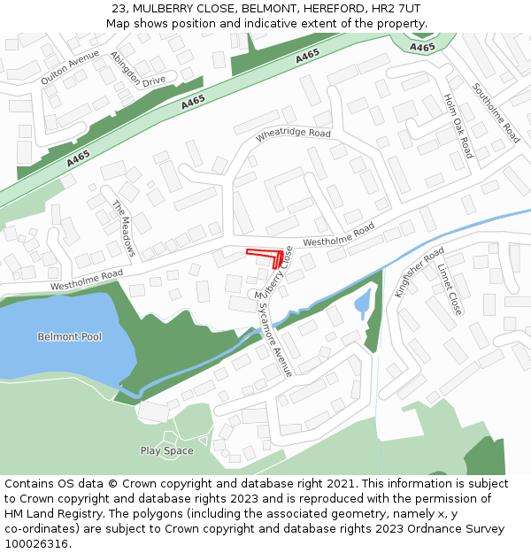 23, MULBERRY CLOSE, BELMONT, HEREFORD, HR2 7UT: Location map and indicative extent of plot