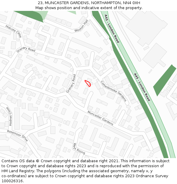 23, MUNCASTER GARDENS, NORTHAMPTON, NN4 0XH: Location map and indicative extent of plot