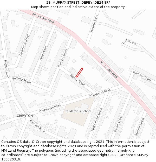 23, MURRAY STREET, DERBY, DE24 8RP: Location map and indicative extent of plot