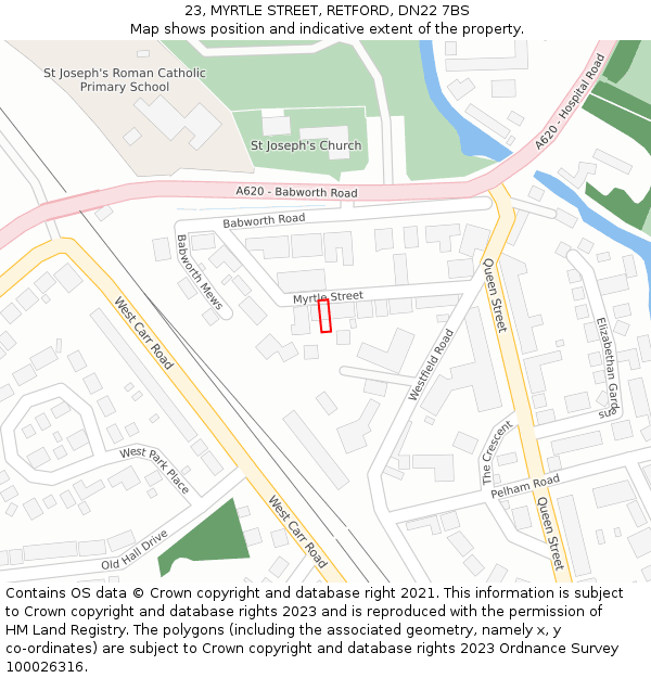 23, MYRTLE STREET, RETFORD, DN22 7BS: Location map and indicative extent of plot