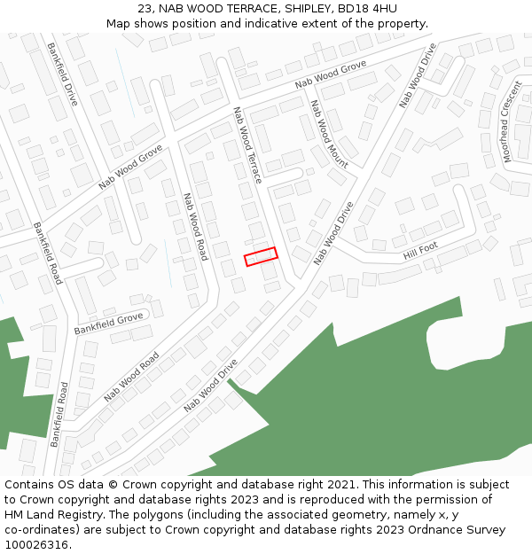 23, NAB WOOD TERRACE, SHIPLEY, BD18 4HU: Location map and indicative extent of plot