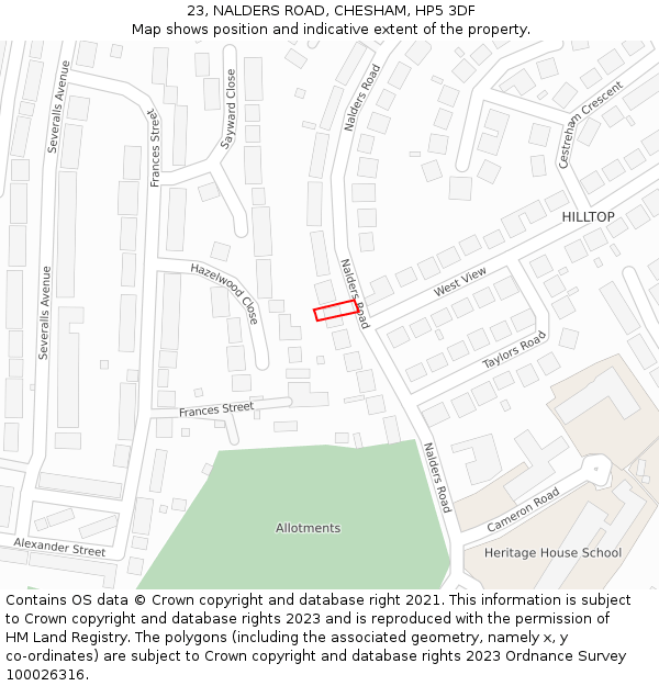23, NALDERS ROAD, CHESHAM, HP5 3DF: Location map and indicative extent of plot