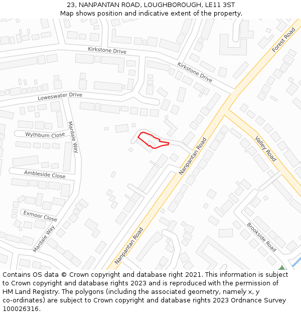 23, NANPANTAN ROAD, LOUGHBOROUGH, LE11 3ST: Location map and indicative extent of plot