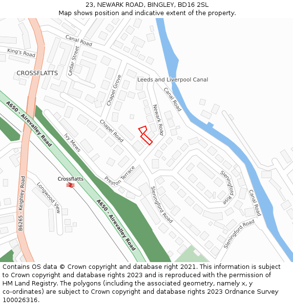 23, NEWARK ROAD, BINGLEY, BD16 2SL: Location map and indicative extent of plot