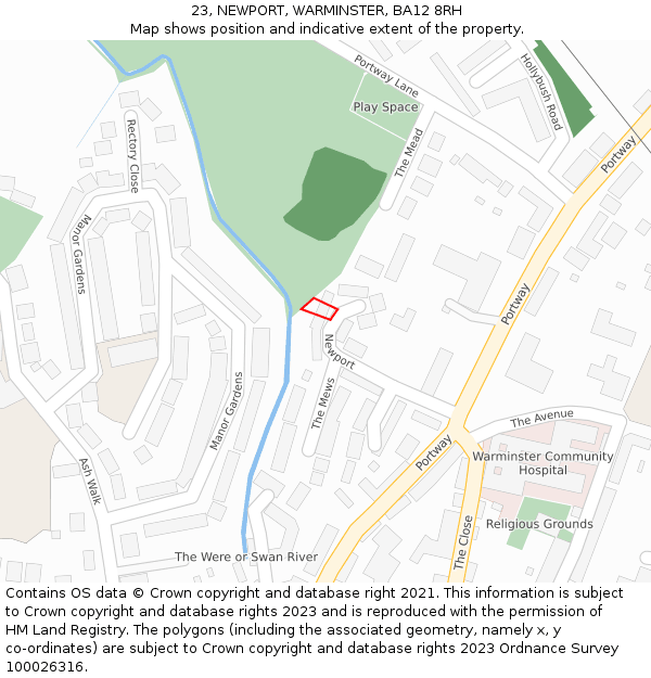 23, NEWPORT, WARMINSTER, BA12 8RH: Location map and indicative extent of plot