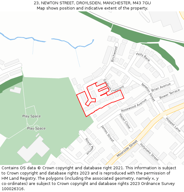 23, NEWTON STREET, DROYLSDEN, MANCHESTER, M43 7GU: Location map and indicative extent of plot