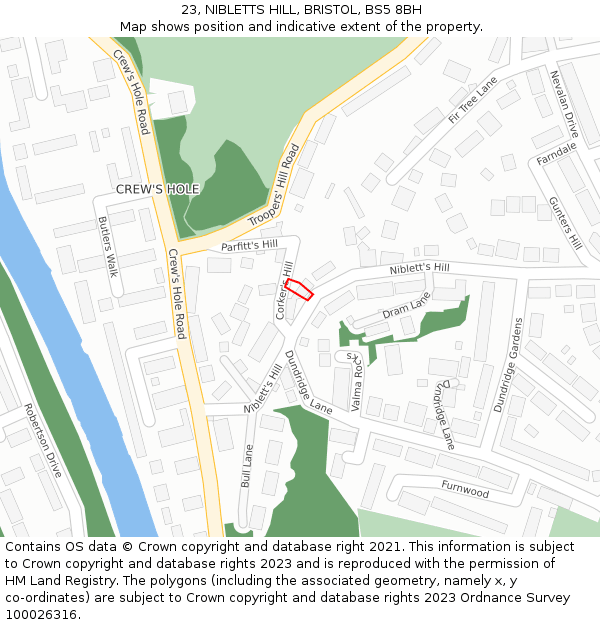 23, NIBLETTS HILL, BRISTOL, BS5 8BH: Location map and indicative extent of plot