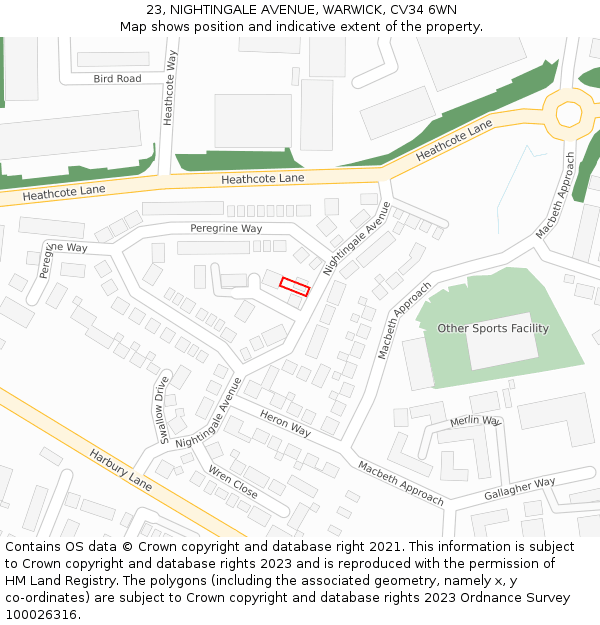 23, NIGHTINGALE AVENUE, WARWICK, CV34 6WN: Location map and indicative extent of plot