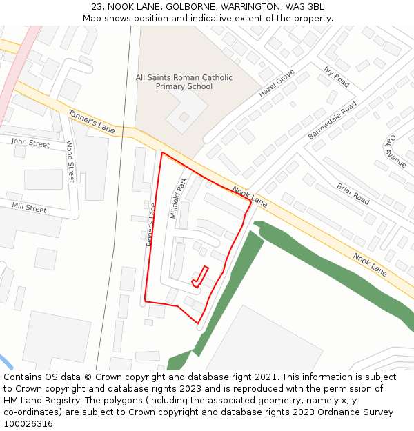 23, NOOK LANE, GOLBORNE, WARRINGTON, WA3 3BL: Location map and indicative extent of plot