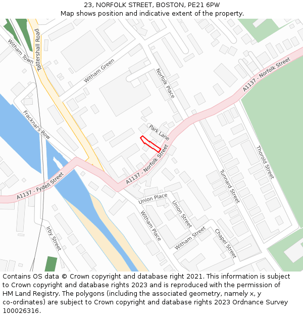 23, NORFOLK STREET, BOSTON, PE21 6PW: Location map and indicative extent of plot