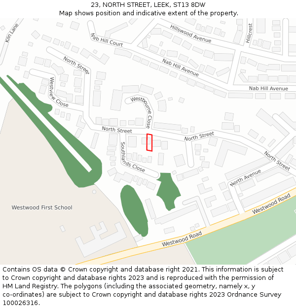 23, NORTH STREET, LEEK, ST13 8DW: Location map and indicative extent of plot