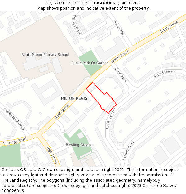 23, NORTH STREET, SITTINGBOURNE, ME10 2HP: Location map and indicative extent of plot