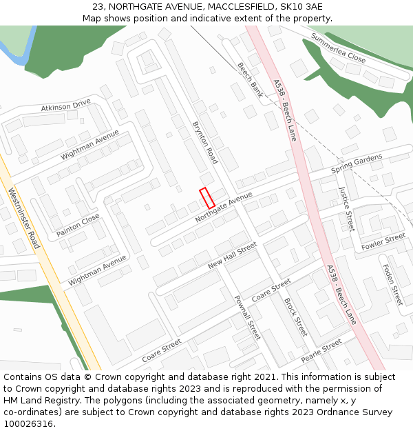 23, NORTHGATE AVENUE, MACCLESFIELD, SK10 3AE: Location map and indicative extent of plot