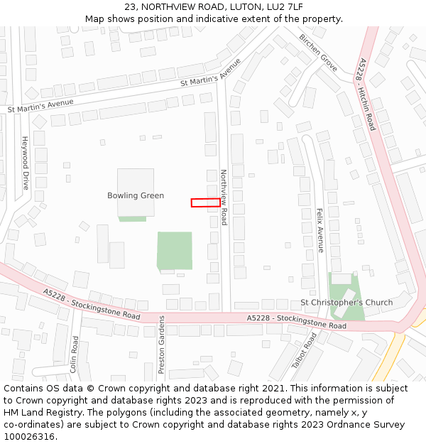 23, NORTHVIEW ROAD, LUTON, LU2 7LF: Location map and indicative extent of plot