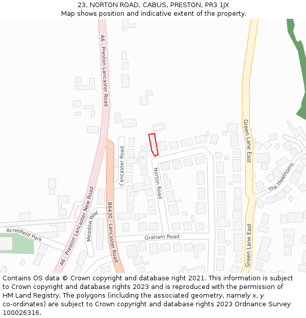 23, NORTON ROAD, CABUS, PRESTON, PR3 1JX: Location map and indicative extent of plot