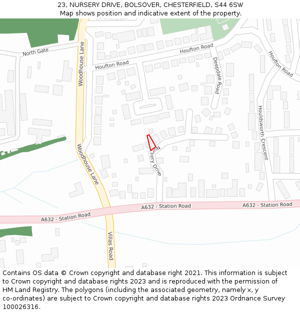 23, NURSERY DRIVE, BOLSOVER, CHESTERFIELD, S44 6SW: Location map and indicative extent of plot
