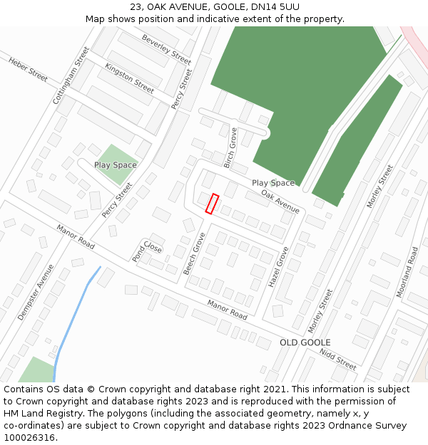 23, OAK AVENUE, GOOLE, DN14 5UU: Location map and indicative extent of plot