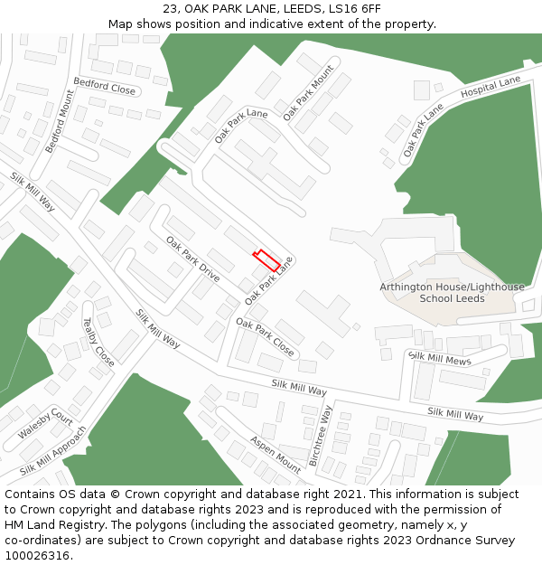 23, OAK PARK LANE, LEEDS, LS16 6FF: Location map and indicative extent of plot